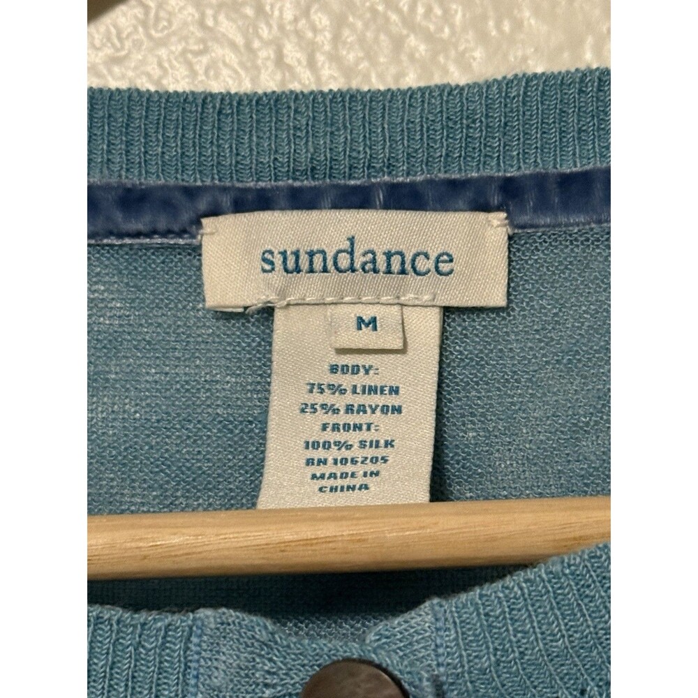 Sundance Ikat Joy Print Linen Silk Blend Cardigan Sweater Women's Medium Blue - Picture 3 of 7